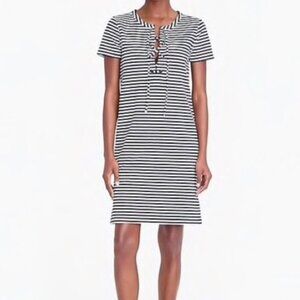 J. Crew Striped Nautical Mini Dress Medium Short Sleeves Lace Up Coastal H9354